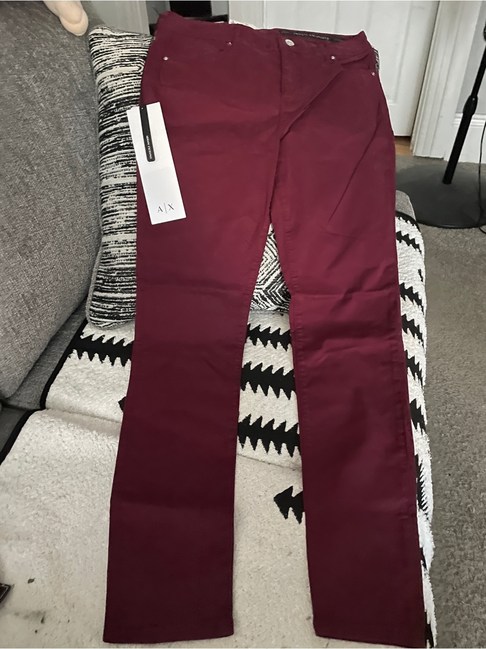 Armani Exchange Women's Burgundy Straight Leg Jeans